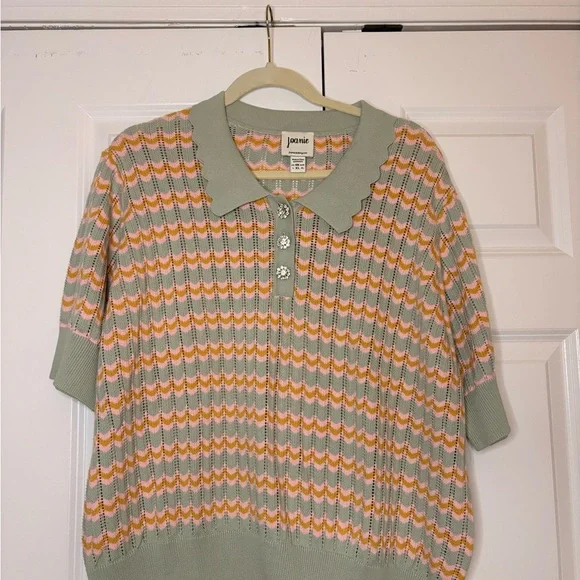 Joanie Clothing Verity Knitted Stripe Polo Top. - Picture 2 of 6